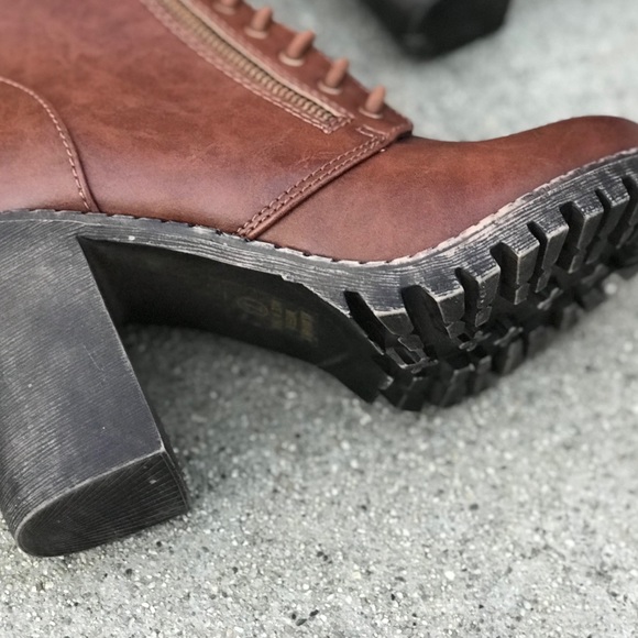 2 left! Soda tan Malia lace-up heeled combat Boots - Picture 3 of 7